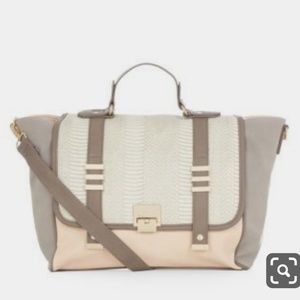 New Look UK Stone & Pink Colour Block Satchel